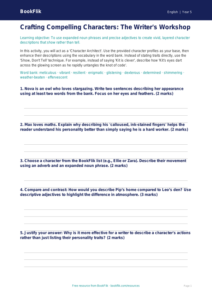 Free Character Description Activity Sheet | Year 5 Greater Depth | BookFlik