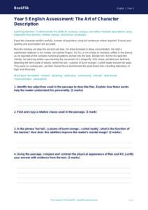 Free Character Description Assessment | Year 5 Greater Depth | BookFlik