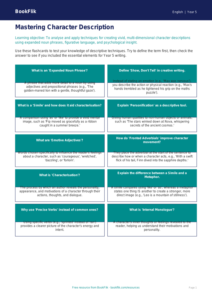 Free Character Description Flashcards | Year 5 Greater Depth | BookFlik