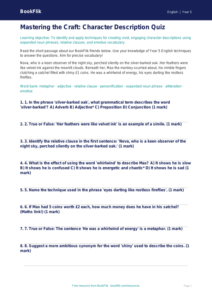 Free Character Description Quiz | Year 5 Greater Depth | BookFlik