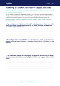 Free Character Description Template | Year 5 Greater Depth | BookFlik