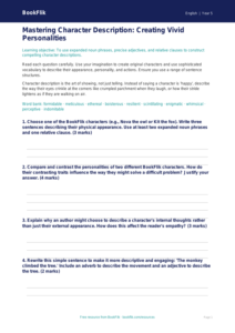 Free Character Description Worksheet | Year 5 Greater Depth | BookFlik
