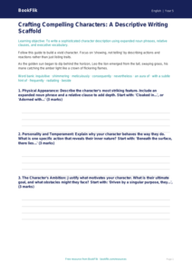 Free Character Description Writing Frame | Year 5 Greater Depth | BookFlik