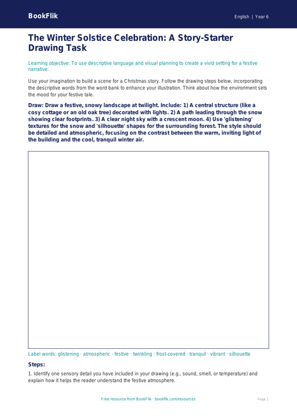 Free Christmas Story Drawing Sheet | Year 6 Core | BookFlik worksheet preview — English Christmas Story