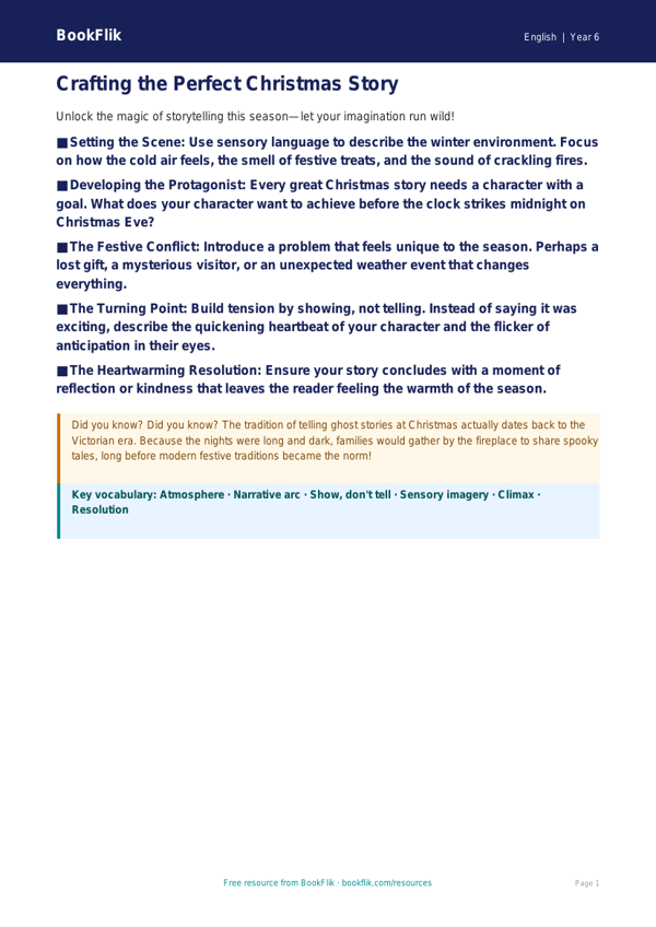 Free Christmas Story Poster | Year 6 Core | BookFlik worksheet preview — English Christmas Story