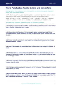 Free Colons And Semicolons Quiz | Year 5 Greater Depth | BookFlik