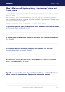 Free Colons And Semicolons Worksheet | Year 5 Greater Depth | BookFlik