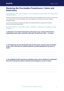 Free Colons And Semicolons Writing Frame | Year 5 Greater Depth | BookFlik
