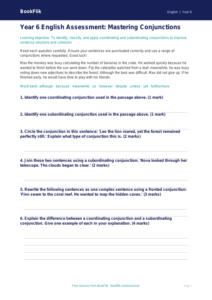Free Conjunctions Assessment | Year 6 Core | BookFlik