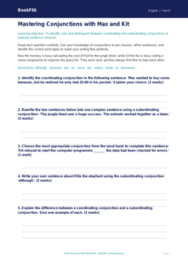Free Conjunctions Worksheet | Year 6 Core | BookFlik