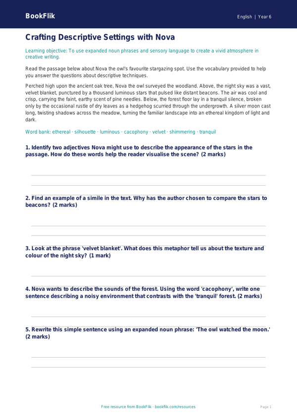 Free Creative Writing Track Sheet | Year 6 Core | BookFlik worksheet preview — English Creative Writing