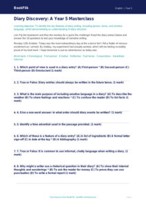 Free Diary Writing Quiz | Year 5 Greater Depth | BookFlik