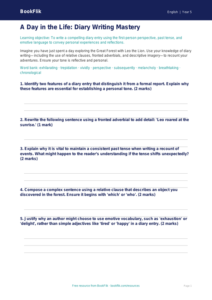 Free Diary Writing Worksheet | Year 5 Greater Depth | BookFlik