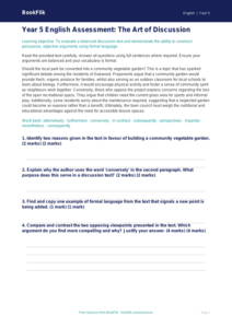 Free Discussion Texts Assessment | Year 5 Greater Depth | BookFlik
