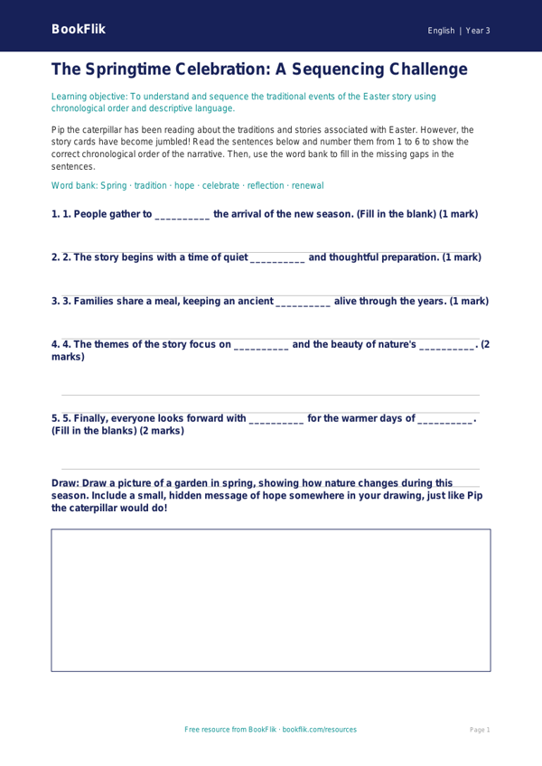 Free Easter Story Activity Sheet | Year 3 Core | BookFlik worksheet preview — English Easter Story