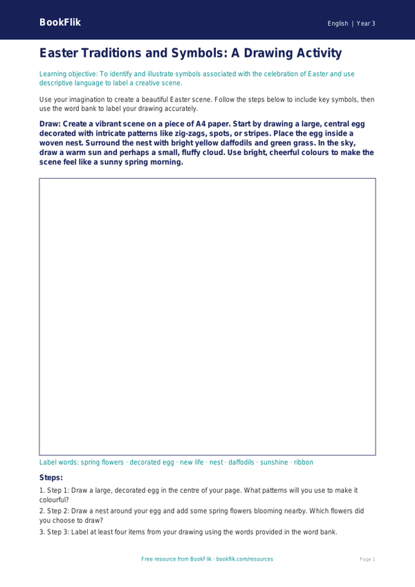 Free Easter Story Drawing Sheet | Year 3 Core | BookFlik worksheet preview — English Easter Story