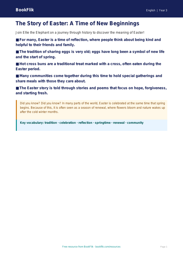 Free Easter Story Poster | Year 3 Core | BookFlik worksheet preview — English Easter Story