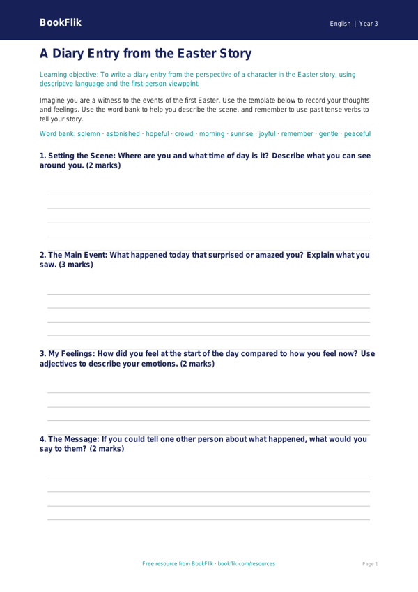 Free Easter Story Template | Year 3 Core | BookFlik worksheet preview — English Easter Story