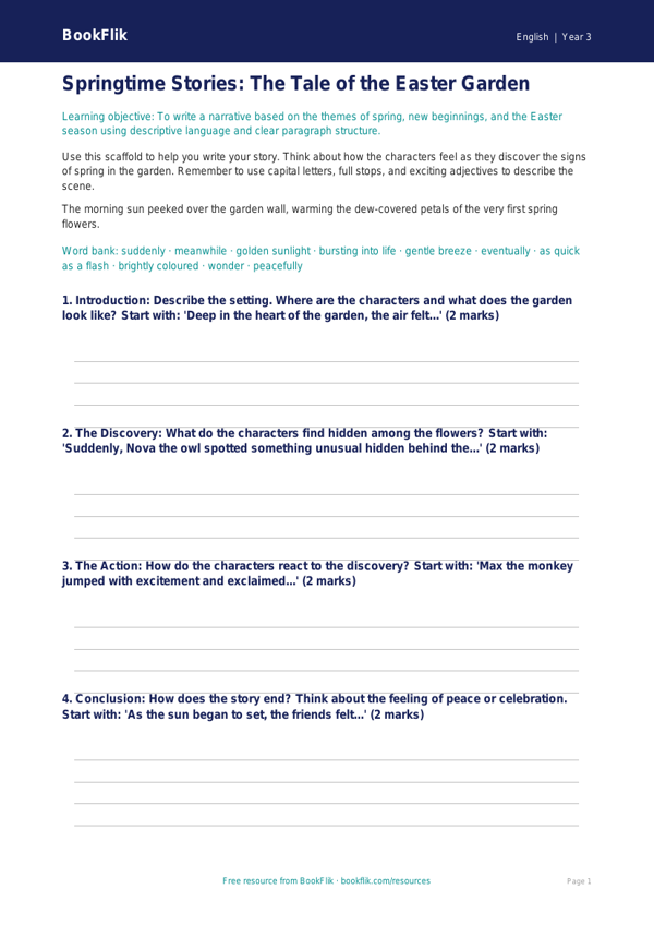 Free Easter Story Writing Frame | Year 3 Core | BookFlik worksheet preview — English Easter Story