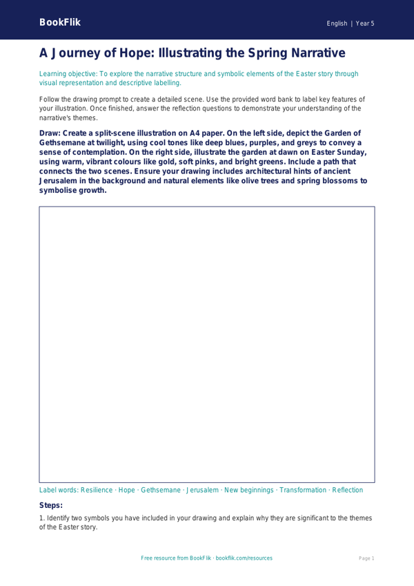 Free Easter Story Drawing Sheet | Year 5 Greater Depth | BookFlik worksheet preview — English Easter Story