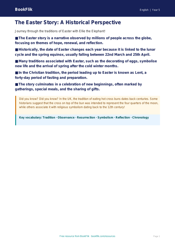 Free Easter Story Poster | Year 5 Greater Depth | BookFlik worksheet preview — English Easter Story