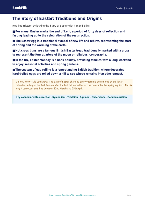 Free Easter Story Poster | Year 6 Core | BookFlik worksheet preview — English Easter Story