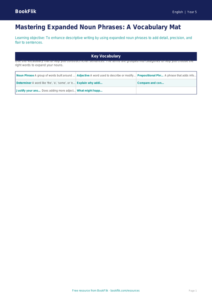 Free Expanded Noun Phrases Word Mat | Year 5 Greater Depth | BookFlik