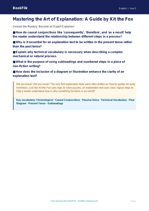 Free Explanation Texts Poster | Year 5 Greater Depth | BookFlik worksheet preview — English Explanation Texts