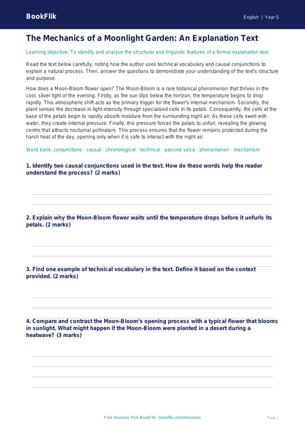 Free Explanation Texts Track Sheet | Year 5 Greater Depth | BookFlik worksheet preview — English Explanation Texts