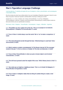 Free Figurative Language Quiz | Year 5 Greater Depth | BookFlik