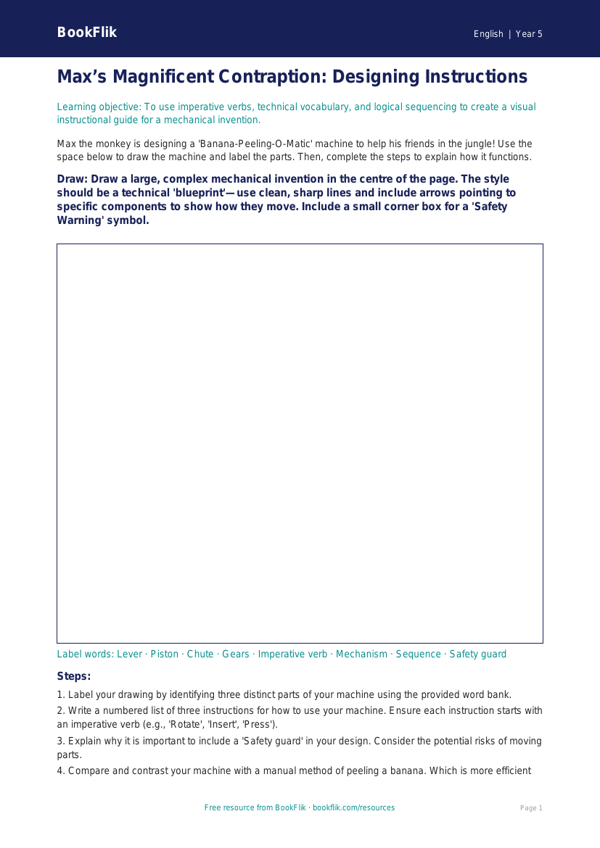 Free Instructions Drawing Sheet | Year 5 Greater Depth | BookFlik worksheet preview — English Instructions