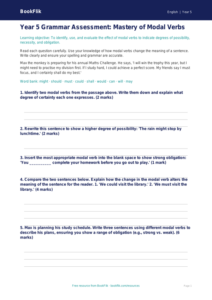 Free Modal Verbs Assessment | Year 5 Greater Depth | BookFlik