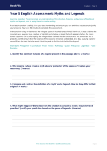 Free Myths And Legends Assessment | Year 5 Greater Depth | BookFlik