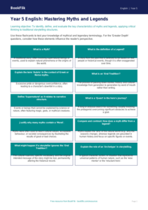 Free Myths And Legends Flashcards | Year 5 Greater Depth | BookFlik