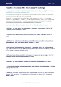 Free Newspaper Writing Quiz | Year 5 Greater Depth | BookFlik