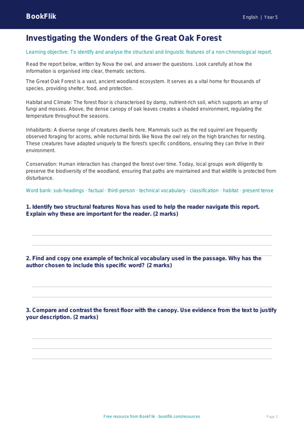 Free Non Chronological Reports Track Sheet | Year 5 Greater Depth | BookFlik worksheet preview — English Non Chronological Reports