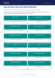 Free Nouns And Verbs Flashcards | Year 3 Core | BookFlik