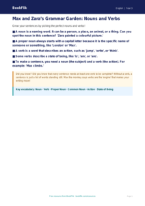 Free Nouns And Verbs Poster | Year 3 Core | BookFlik