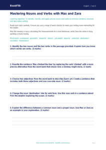 Free Nouns And Verbs Worksheet | Year 6 Core | BookFlik
