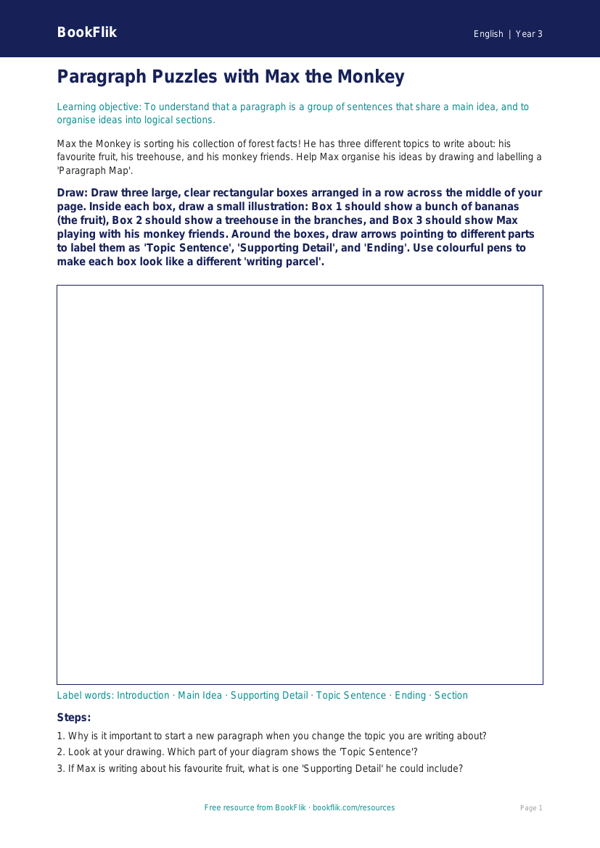 Free Paragraphs Drawing Sheet | Year 3 Core | BookFlik worksheet preview — English Paragraphs