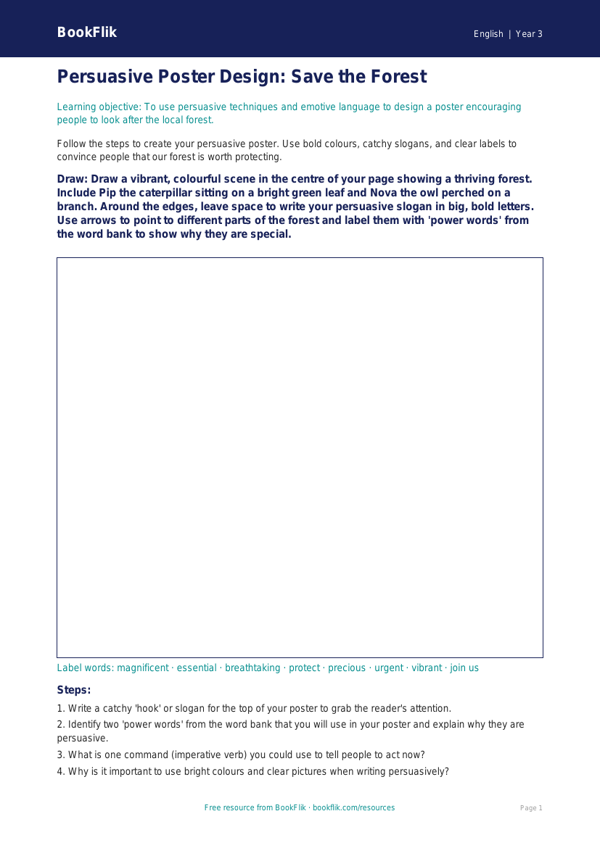Free Persuasive Writing Drawing Sheet | Year 3 Core | BookFlik worksheet preview — English Persuasive Writing