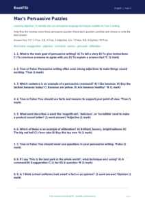 Free Persuasive Writing Quiz | Year 3 Core | BookFlik