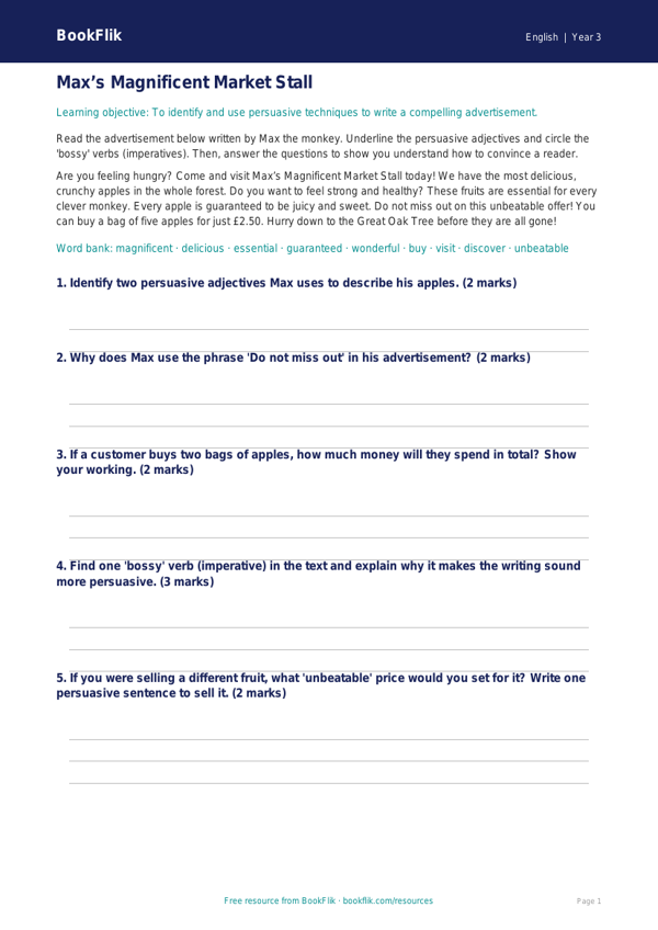 Free Persuasive Writing Track Sheet | Year 3 Core | BookFlik worksheet preview — English Persuasive Writing