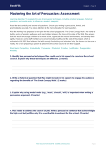 Free Persuasive Writing Assessment | Year 5 Greater Depth | BookFlik