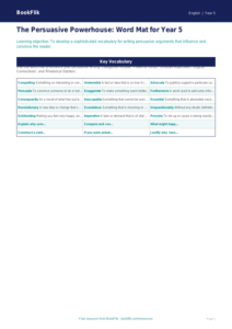 Free Persuasive Writing Word Mat | Year 5 Greater Depth | BookFlik