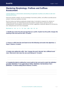 Free Prefixes And Suffixes Assessment | Year 5 Greater Depth | BookFlik