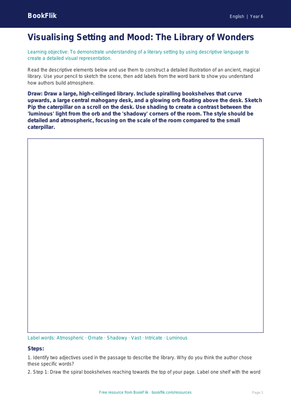 Free Reading Comprehension Drawing Sheet | Year 6 Core | BookFlik worksheet preview — English Reading Comprehension