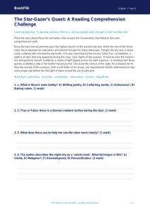 Free Reading Comprehension Quiz | Year 6 Core | BookFlik