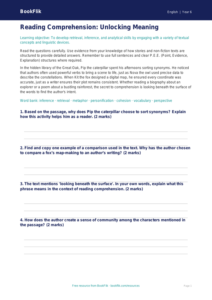 Free Reading Comprehension Worksheet | Year 6 Core | BookFlik