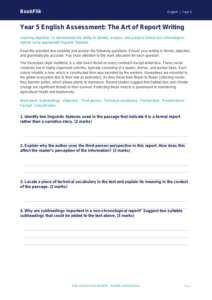 Free Report Writing Assessment | Year 5 Greater Depth | BookFlik